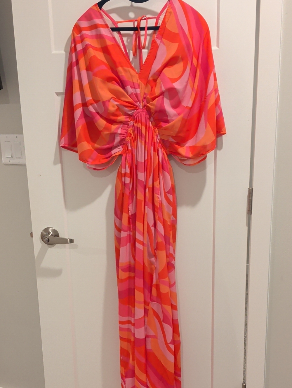 TCEC Pink & Orange Abstract Ruched Maxi Dress